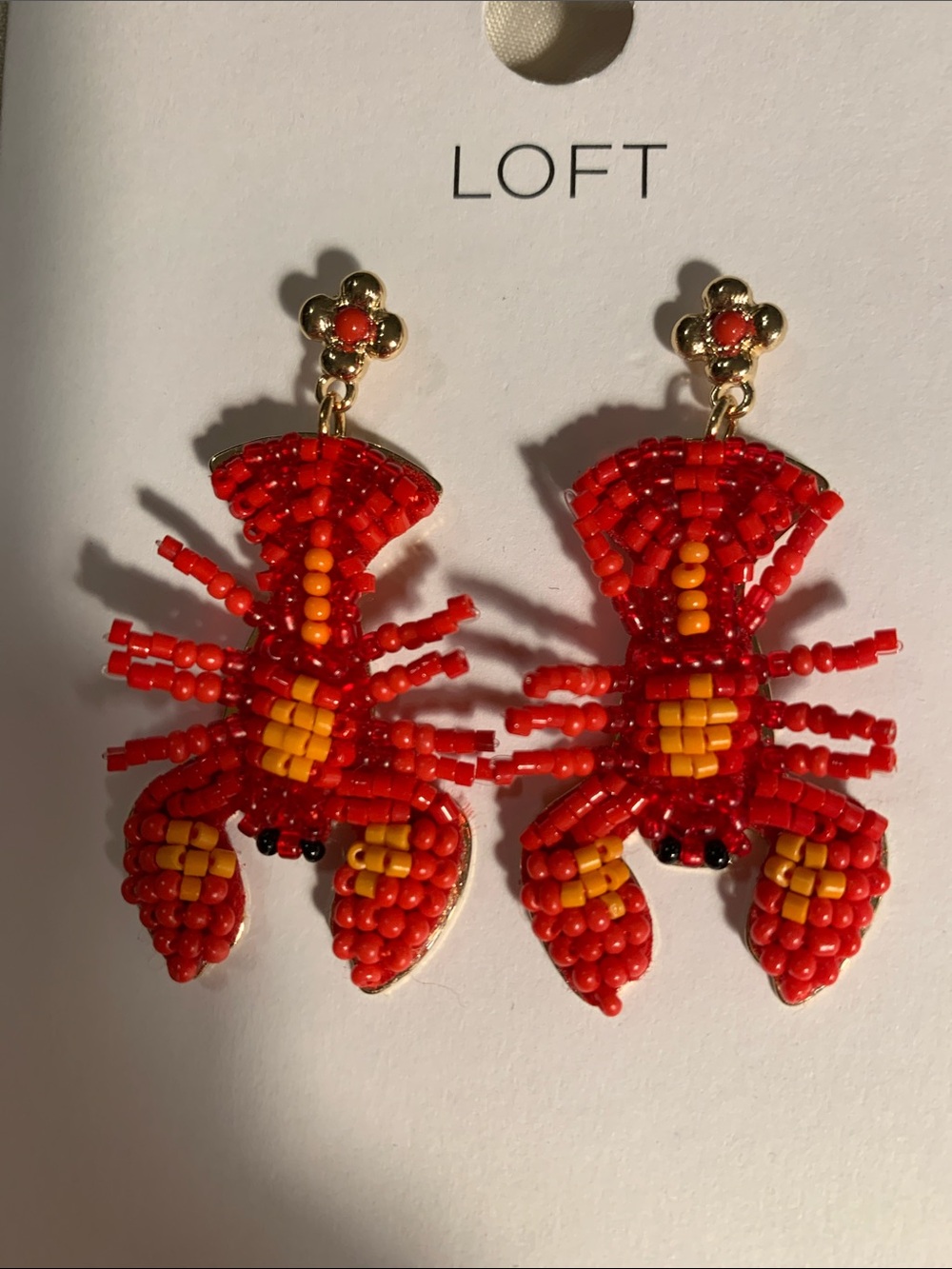 LOFT Red and Yellow Beaded Lobster Drop Earrings